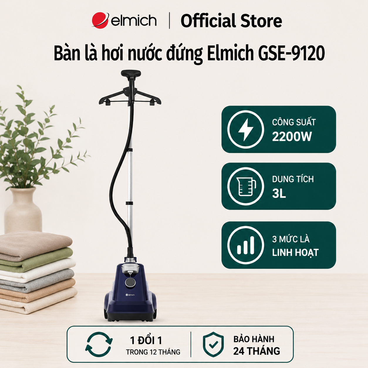 (Chỉ 21.07)Bàn là hơi nước đứng Elmich GSE-9120