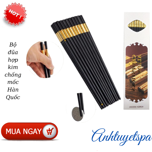 Bộ 30 Đôi Đũa Vàng Hàn Quốc, Đũa Mạ Vàng, Đũa Hợp Kim Chống Mốc Cao Cấp