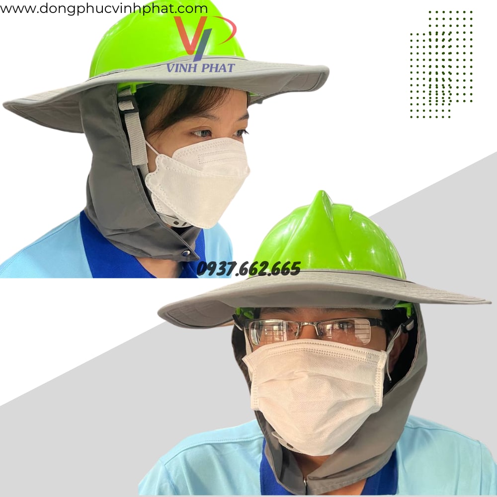Mũ nón vành bảo hộ chống nắng màu xám vải dày dặn chắc chắn che chắn tốt