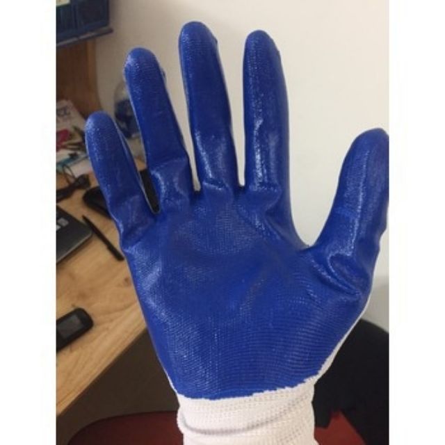 Găng tay sợi pu phủ sơn xanh
