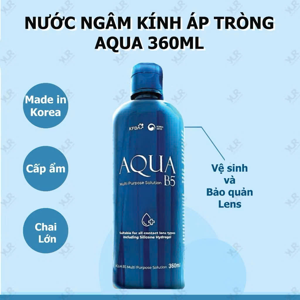   HCM Nước ngâm lens Aqua B5 360ml- dung dịch ngâm rửa làm mềm kính áp tròng Hàn Quốc date 2027 mẫu mới 