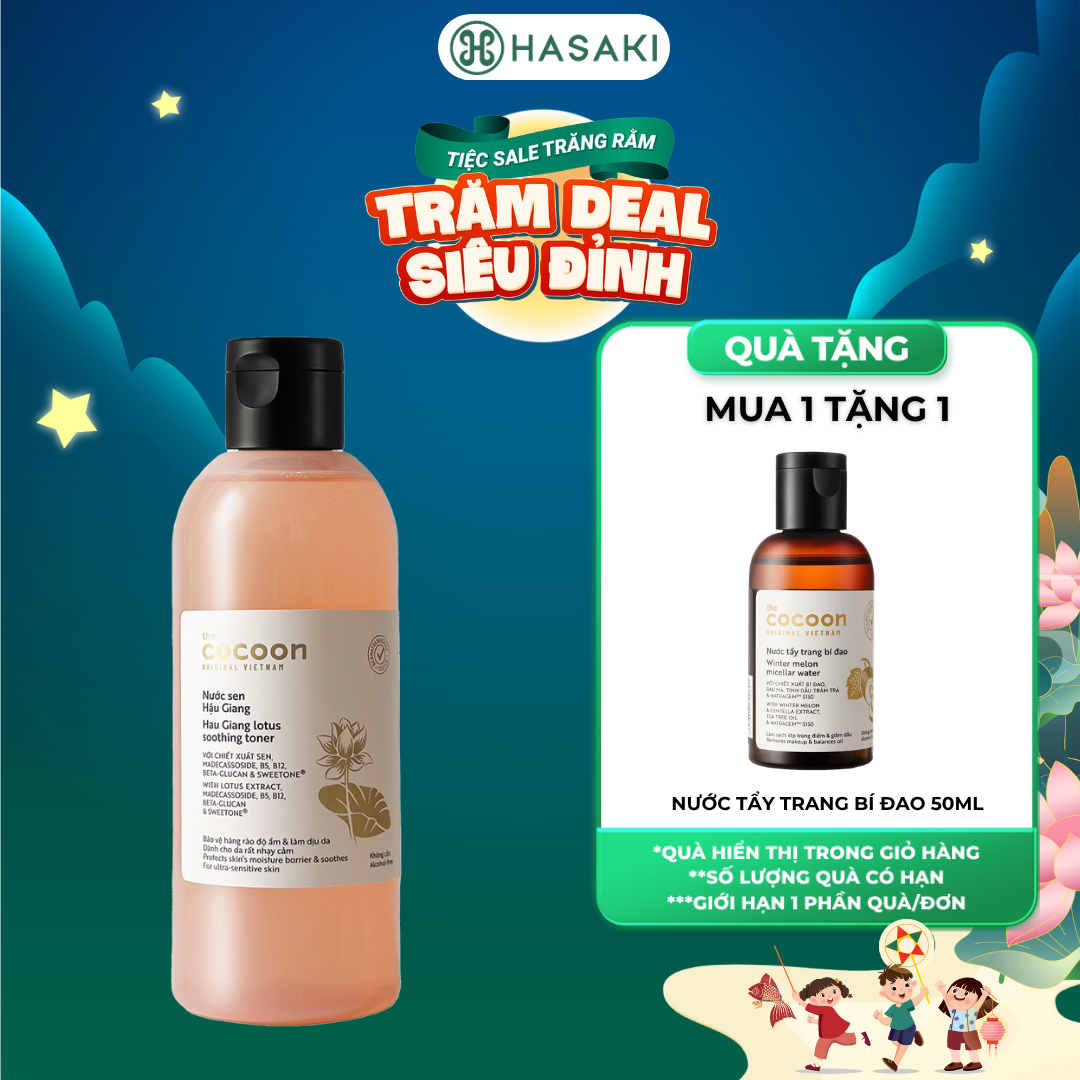 [MUA LÀ CÓ QUÀ] Nước Cân Bằng Cocoon Sen Hậu Giang Làm Dịu Da Nhạy Cảm Hau Giang Lotus Soothing Toner Hasaki Sản Phẩm Chính Hãng
