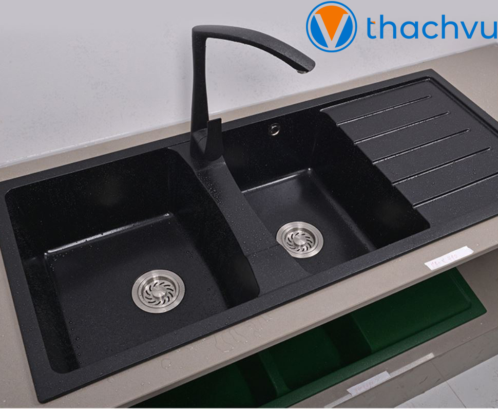 Chậu rửa chén, chậu rửa bát đá 2 hộc 1 cánh LA116, bồn rửa chén, bồn rửa bát bằng đá granite nhân tạo giá rẻ.