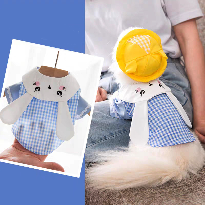 Áo cho chó mèo thời trang thỏ xanh ngọc caro đáng yêu cute _TCM22