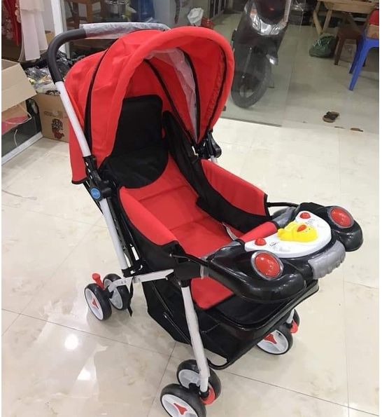 Xe đẩy cho bé, xe đẩy sơ sinh 2 chiều gấp gọn 3 tư thế nằm ngả ngồi , có nhạc có bàn ăn dặm cho bé TH109