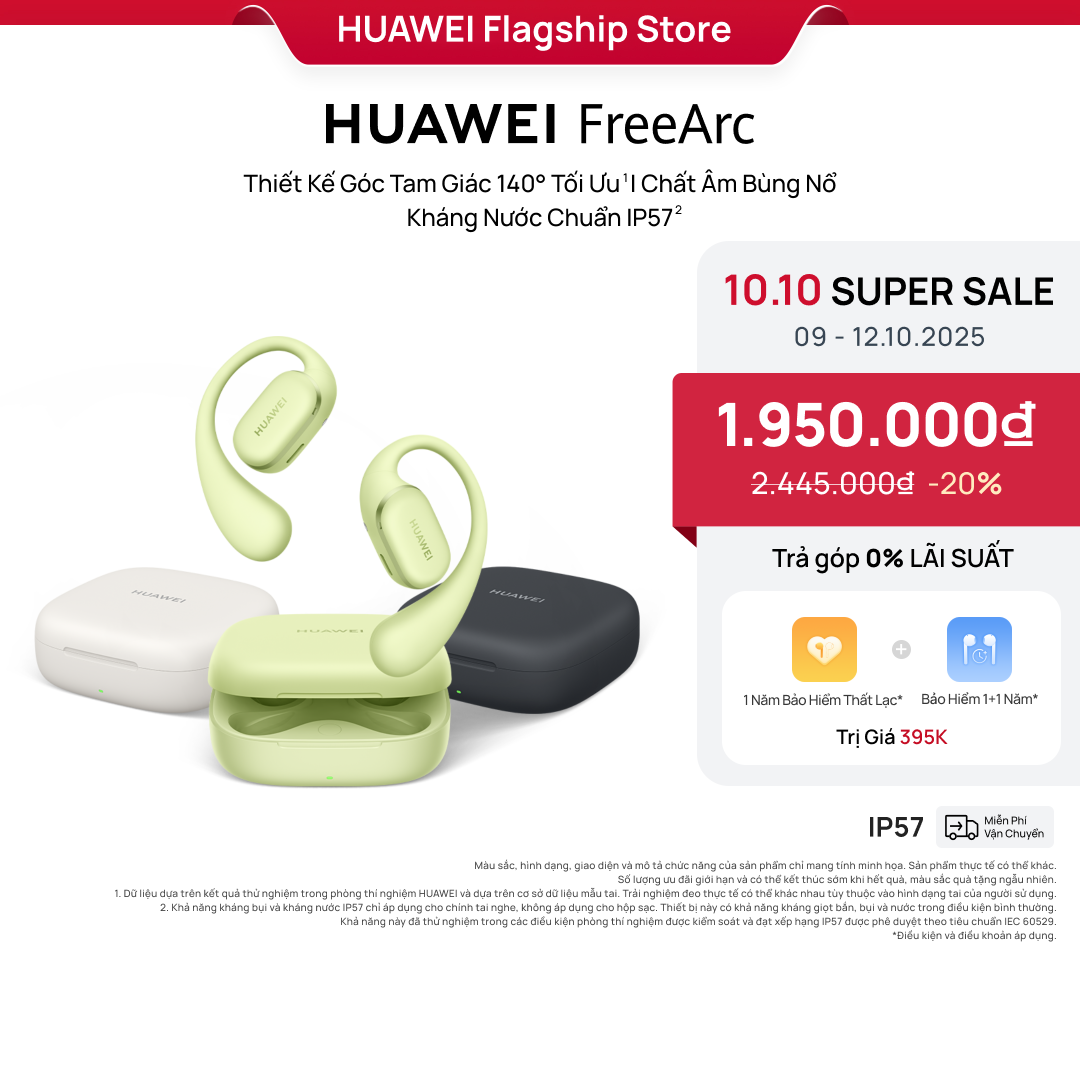 Tai nghe HUAWEI FreeArc | Thiết Kế Góc Tam Giác 140° Tối Ưu | Chất Âm Bùng Nổ | Kháng Nước Chuẩn IP57
