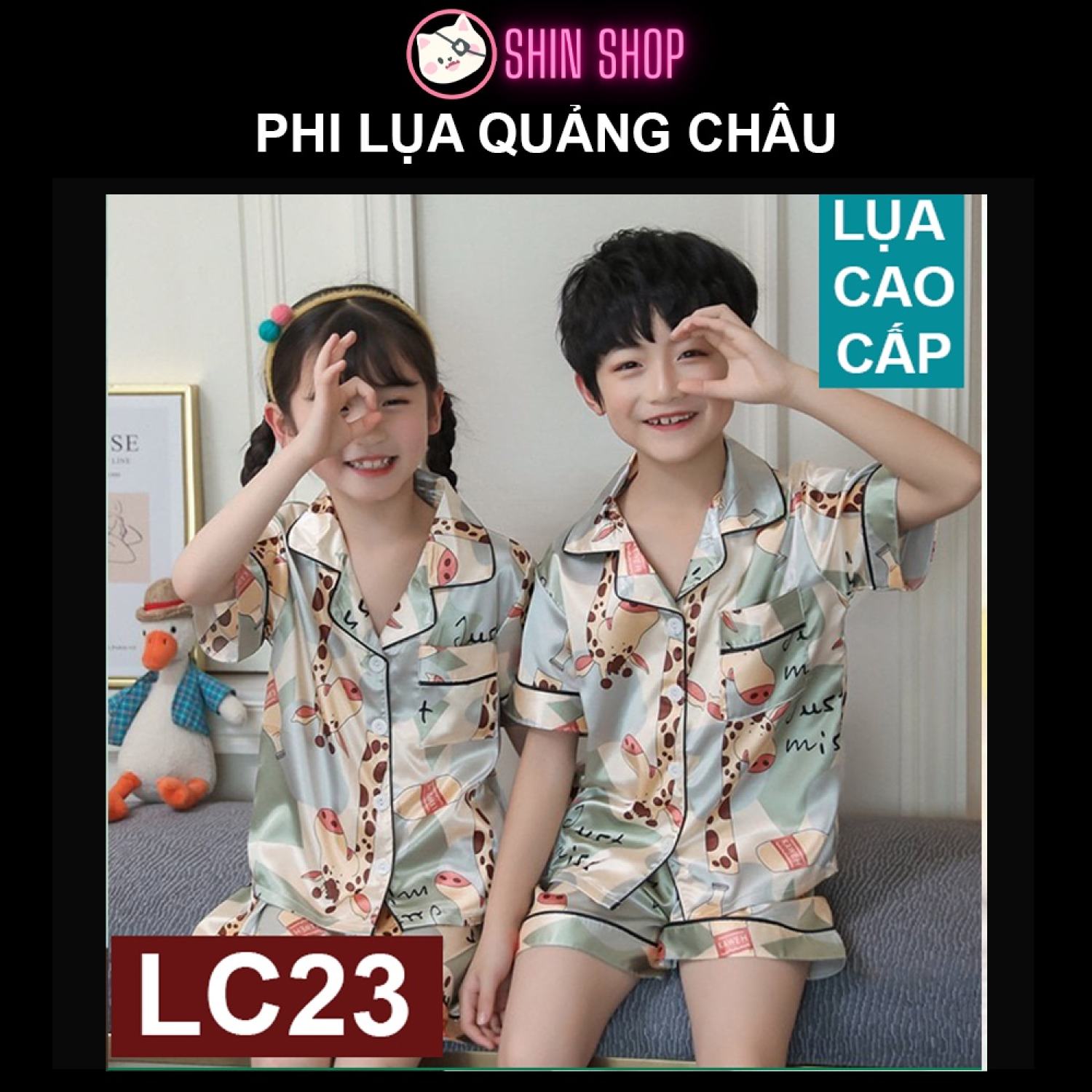 ✅ pizama phi lụa quảng châu loang xanh lc23 trẻ em, đồ ngủ cộc bé trai, bé gái