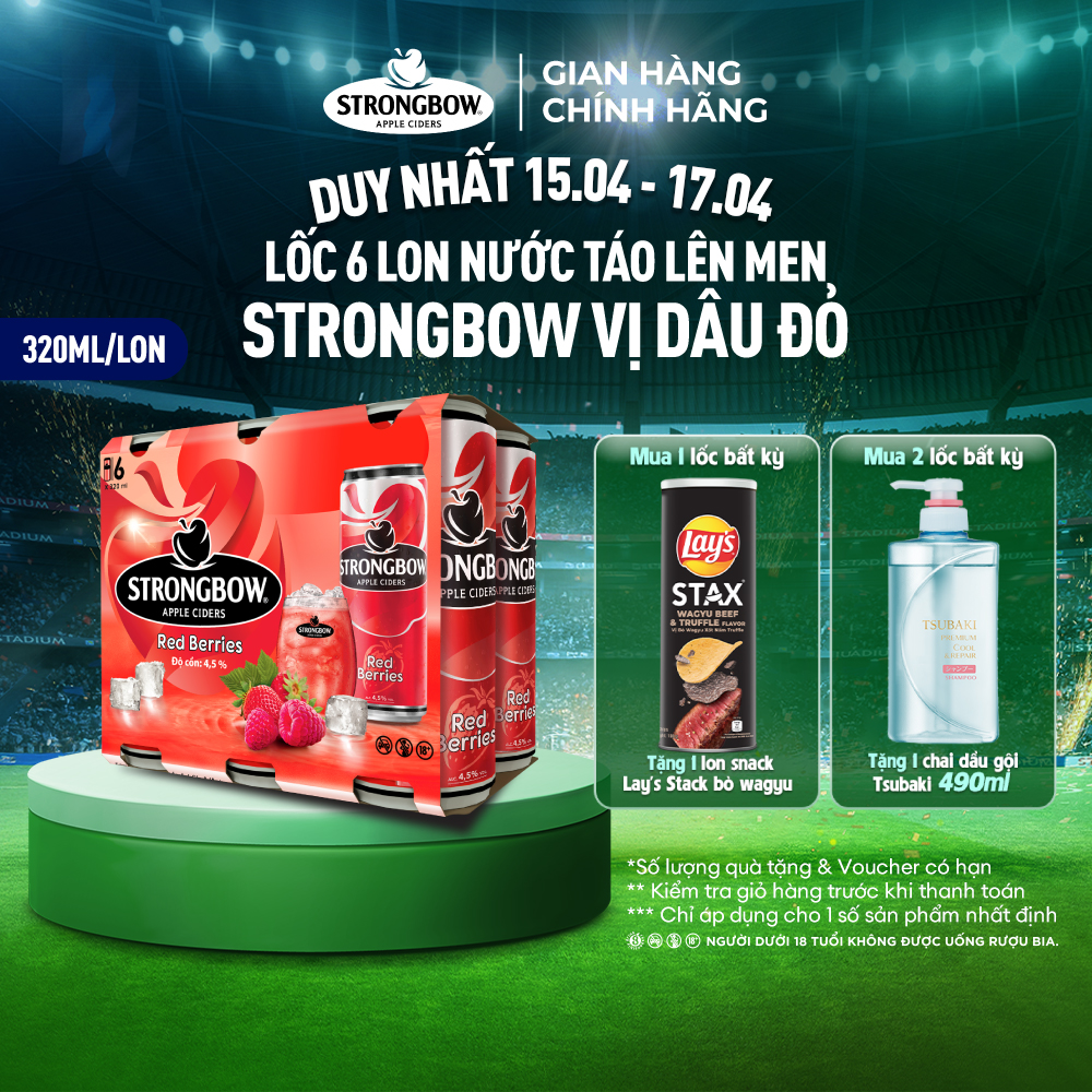 Lốc 6 lon nước táo lên men Strongbow Vị Dâu đỏ 320ml/lon