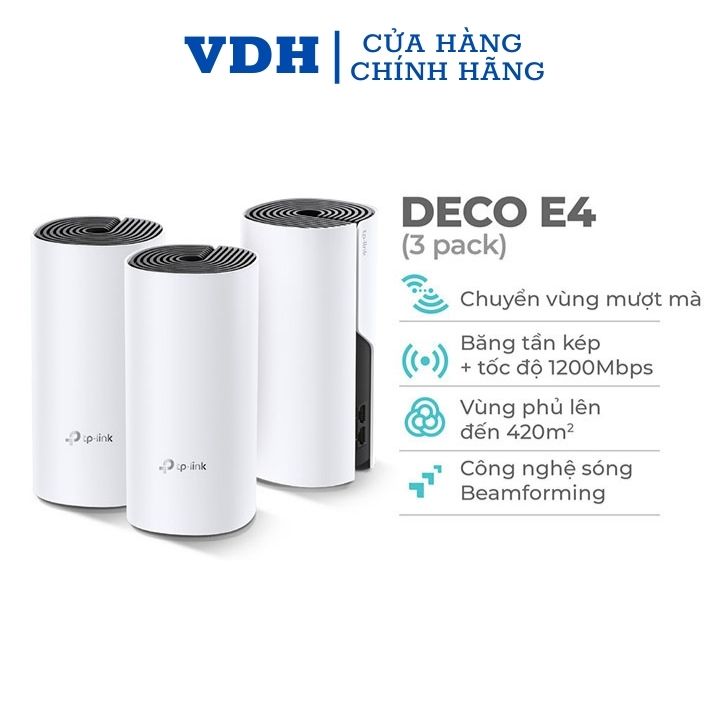 Wifi mesh Tp-Link Deco E4 (3-pack), Mesh wifi Tplink cho gia đình tốc độ cao AC1200- VDH STORE