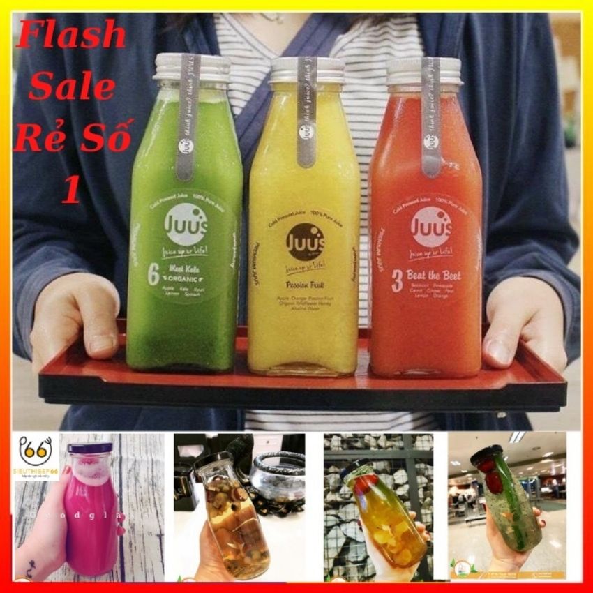 [HN-Rẻ Vô Địch ] Chai thủy tinh nắp tròn, Lọ thủy tinh nắp thiếc đựng thực phẩm detox dung tích 350ml, Hũ thủy tinh có nắp đựng sữa, nước ép trái cây, nước hoa quả, sinh tố, nước lọc đóng chai - Siêu Thị Bếp 66