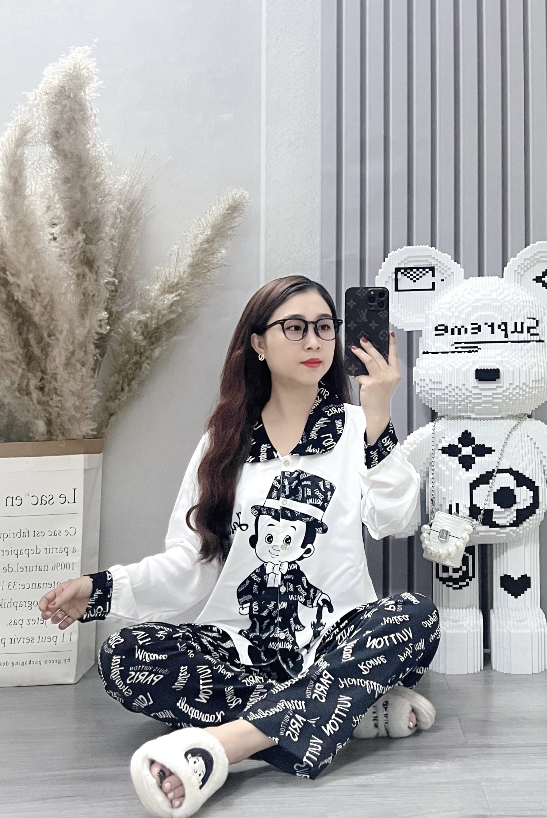 Đồ ngủ nữ mặc nhà pijama cổ sen 5D chất liệu lụa mango tay dài quần dài GIA MỸ A27