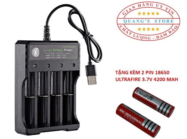 Sạc pin bmax 18650 cao cấp - tặng kèm 2 viên pin ultrafire 18650 dung lượng 4200 mah