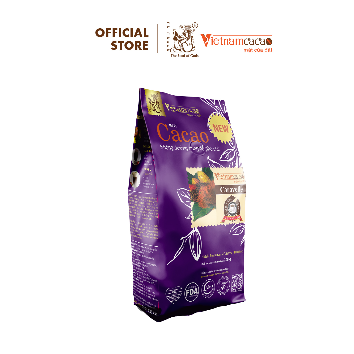   HCM Bột cacao nguyên chất Caravelle không đường dùng làm bánh - Túi PE 300g - Vinacacao 