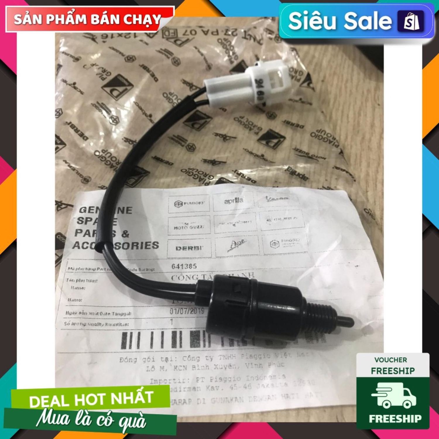 Công tắc tay phanh có dây Zip,Vespa Lx ,Liberty,Sprint,Primavera