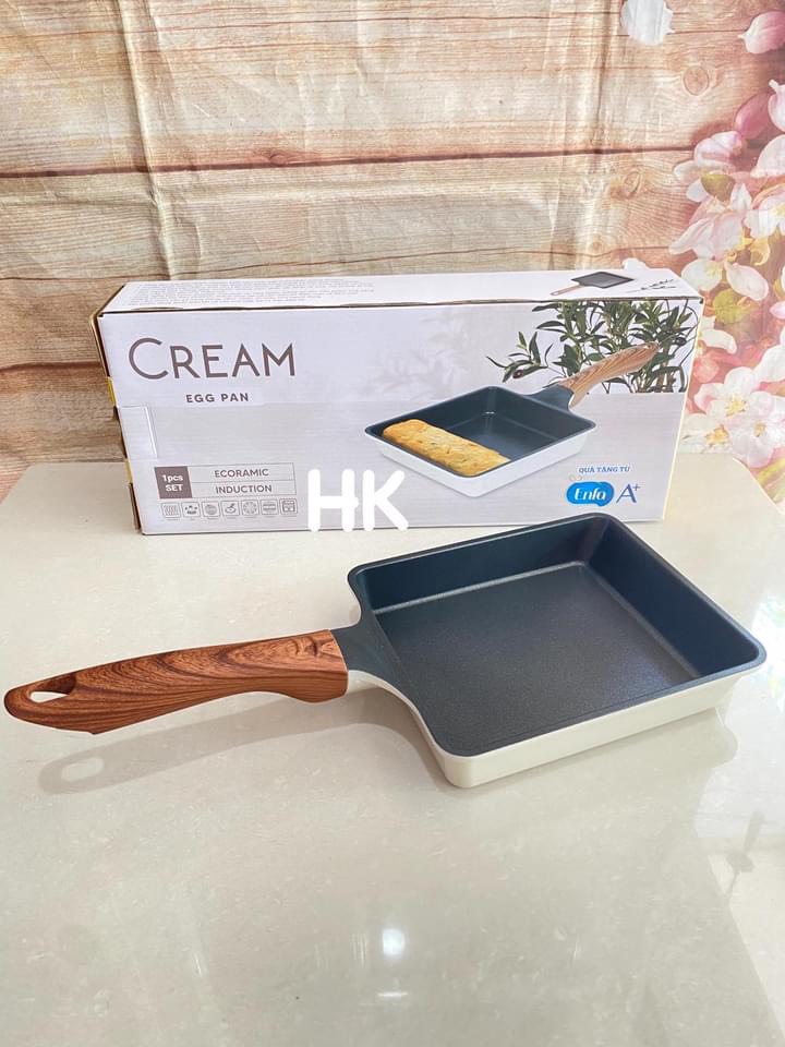 Chảo vuông chống dính ecoramic đk 18cm tay cầm gỗ _ dùng chiên trứng đáy từ _ chảo vuông chống dính dùng được trên mọi loại bếp