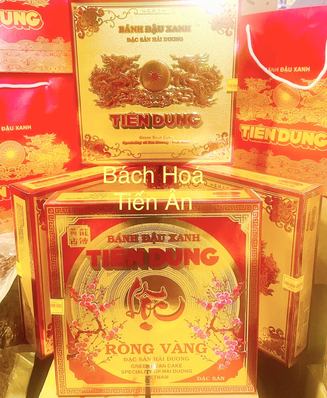 Bánh đậu xanh rồng vàng Tiên Dung hộp 620g có túi xách tết an khang