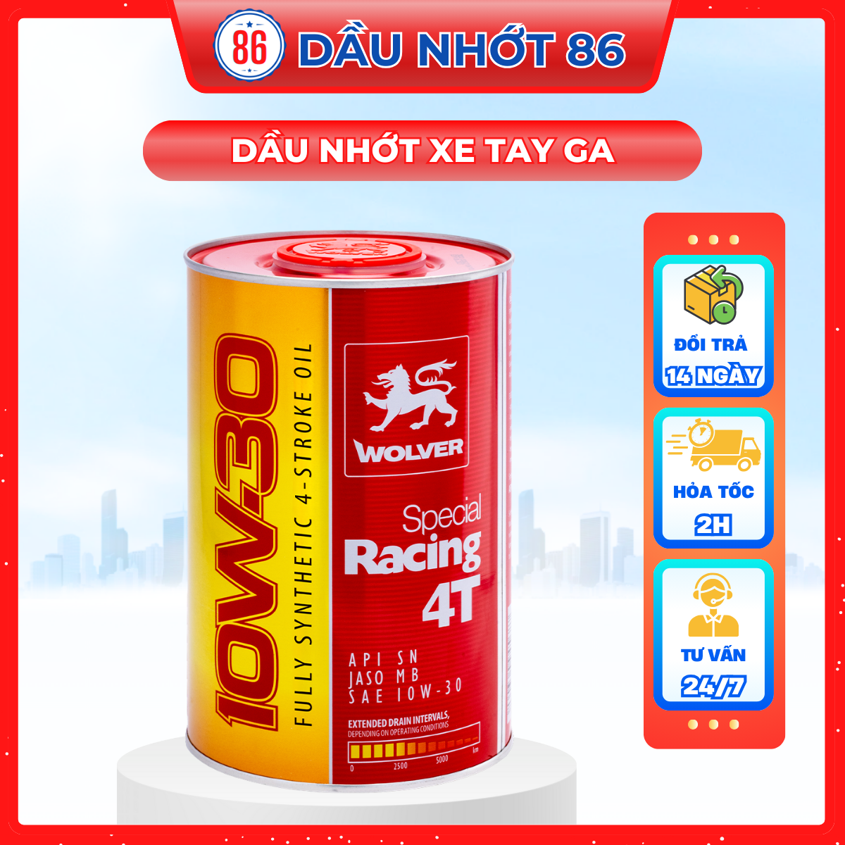 Nhớt xe tay ga siêu cao cấp Wolver Special Racing 10W30 800ML JASO MB- Sản xuất tại Đức