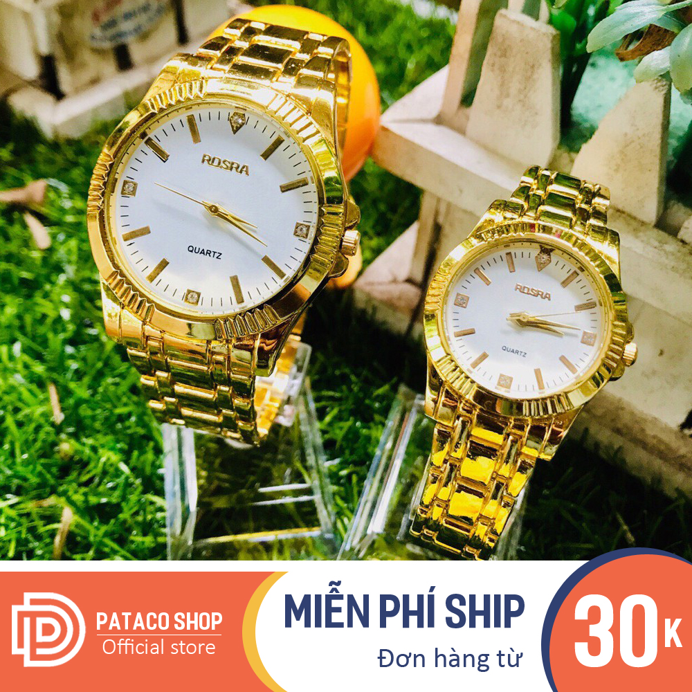 Đồng hồ nam nữ cặp đôi Rosra R194 dây kim loại vàng sang trọng bảo hành 6 tháng