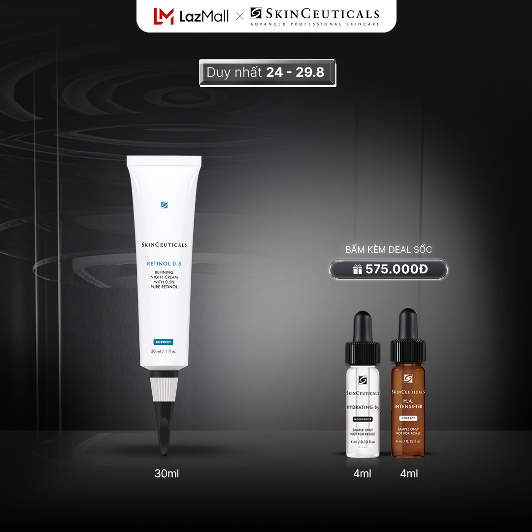 Tinh chất Retinol 0.5% ​Skinceuticals Retinol 0.5 hỗ trợ tái tạo da, cải thiện các khuyết điểm sau mụn và các dấu hiệu lão hóa 30ml