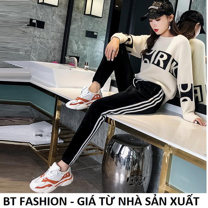 Quần Dài Nữ Thun Phom Rộng Jogger Thể Thao Thời Trang Hàn Quốc - BT Fashion (JO12-BA SỌC XUÔNG)