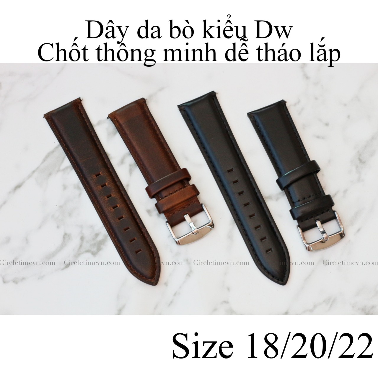 Dây đồng hồ da bò size 12/14/18/20/22 kèm chốt thông minh