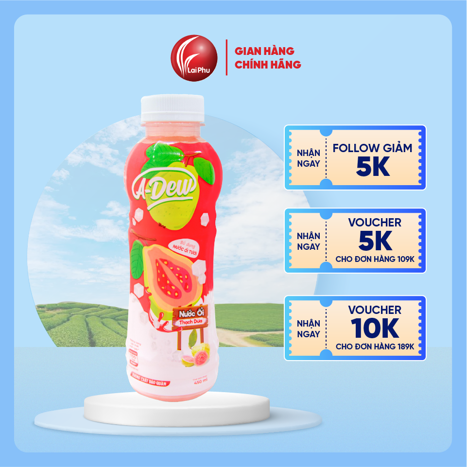 Nước Trái Cây Ổi Thạch Dừa A-Dew Chai 450ml - Lốc 6 Chai