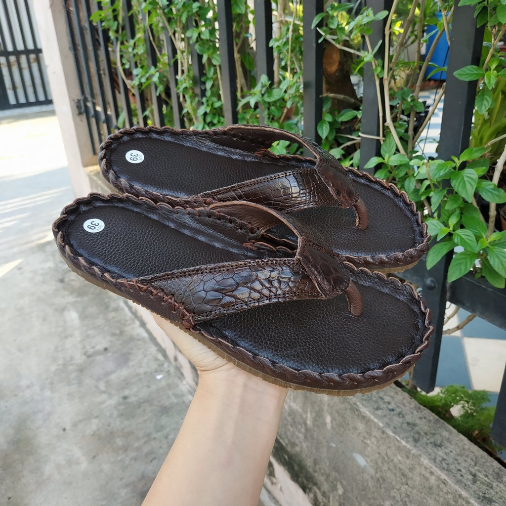 Dép kẹp nam da cá sấu trơn