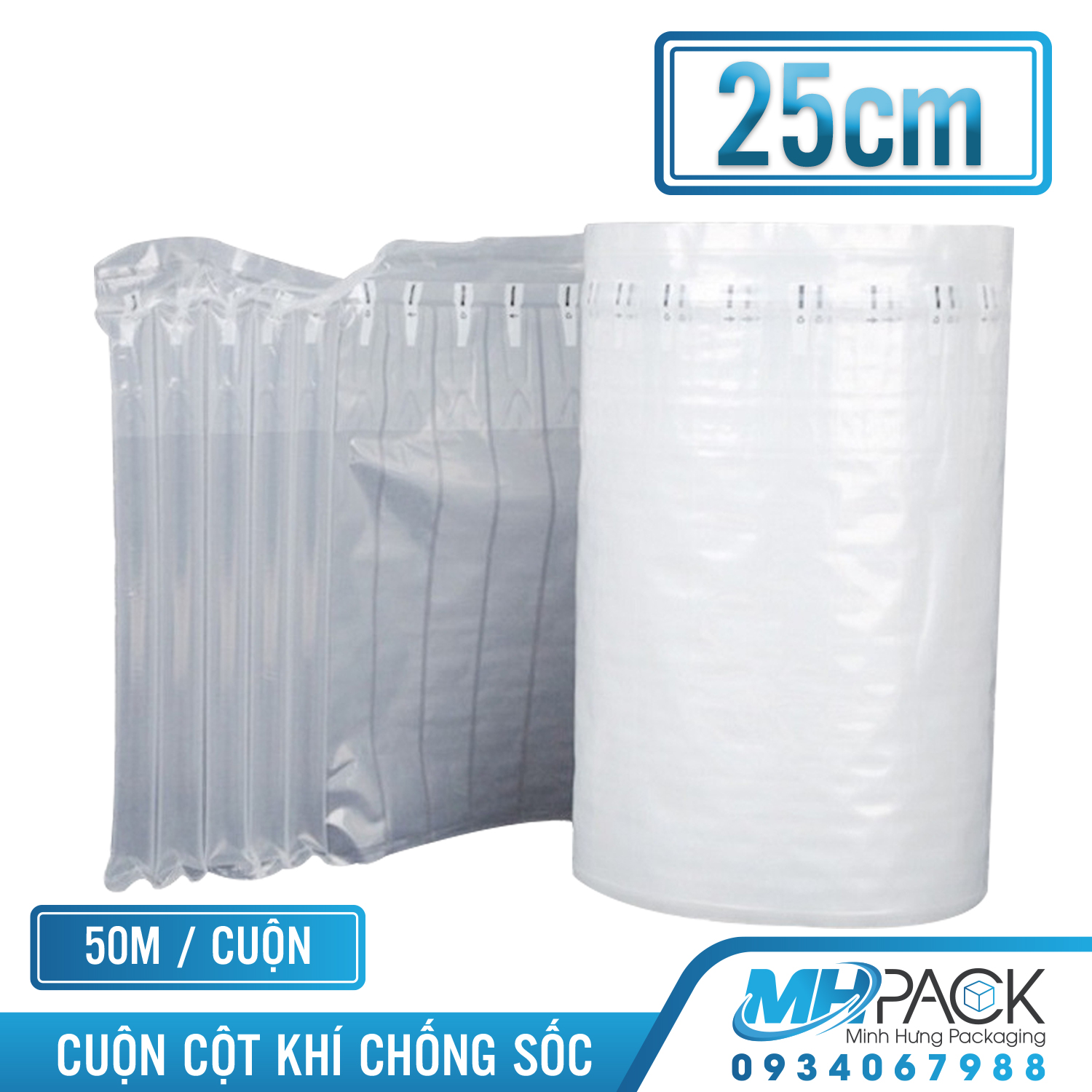 Cột khí chống sốc khổ 25cm dài 50m bọc hàng, đệm hơi đóng gói hàng dễ vỡ, bóng khí bọc hàng inflatable túi khí chèn hàng vận chuyển - MHPACK