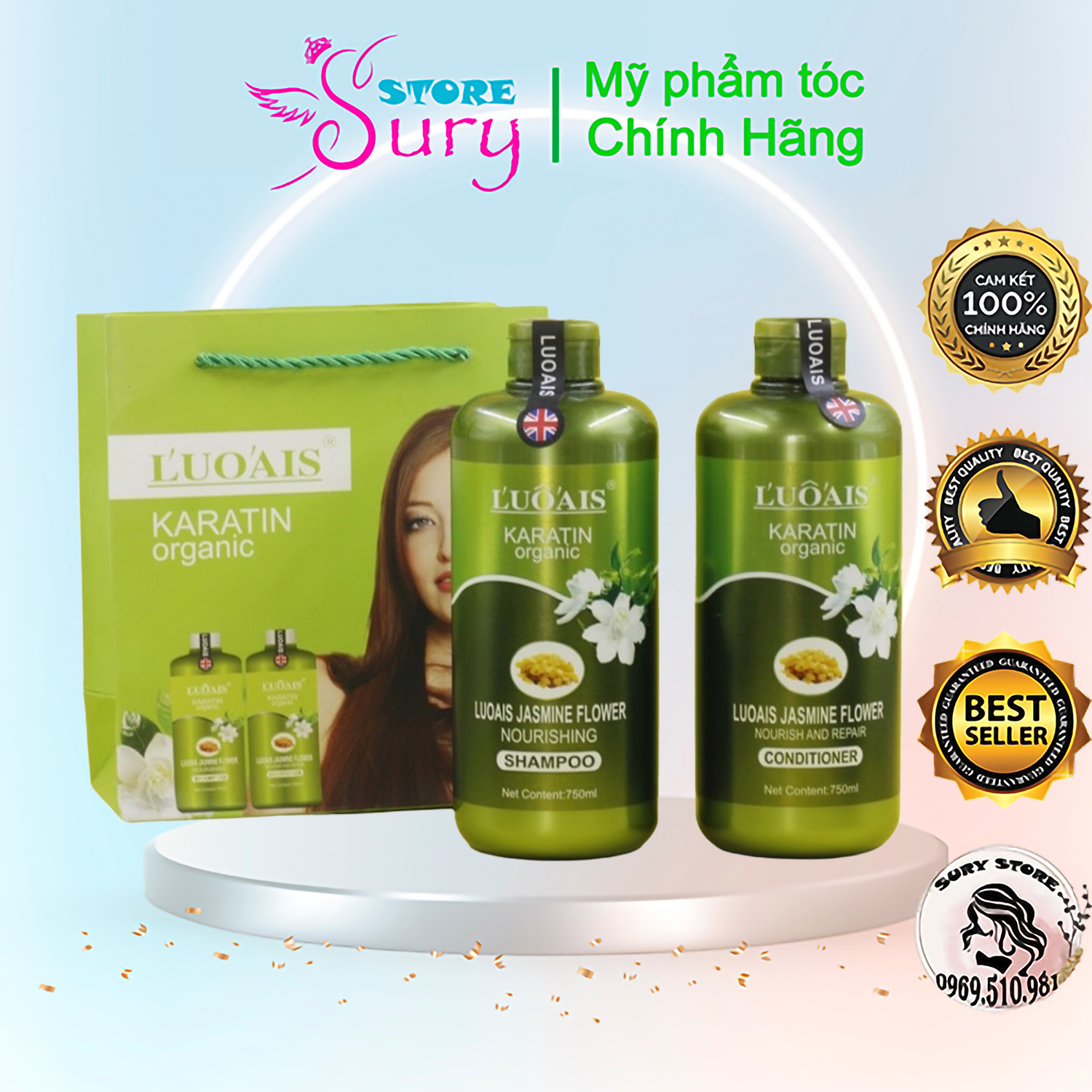 Dầu gội xả hoa nhài luo’ais keratin organic phục hồi chuyên sâu 750ml*2