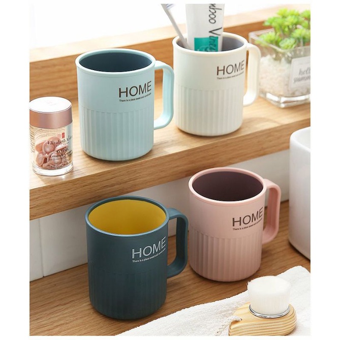 Cốc ly uống nước đánh răng chữ HOME có quai cầm cao cấp đa năng