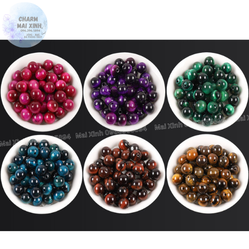Đá tròn mắt hổ - 5 màu sắc - 6mm 8mm 10mm 12mm - xâu, mix phối vòng tay phong thủy handmade nam, nữ