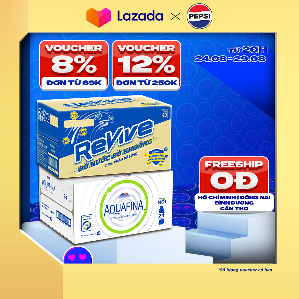 Combo 1 thùng 24 chai revive và 1 thùng 24 aquafina