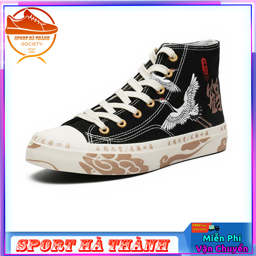 Giày vải cao cổ nam - Giày Nam phối màu họa tiết chữ siêu chất - Giày sneaker thời trang Shop SPORT HÀ THÀNH