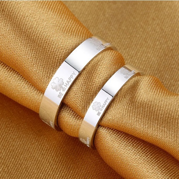 Nhẫn cặp inox cỏ 4 lá may mắn happy gía 1 chiếc NC83