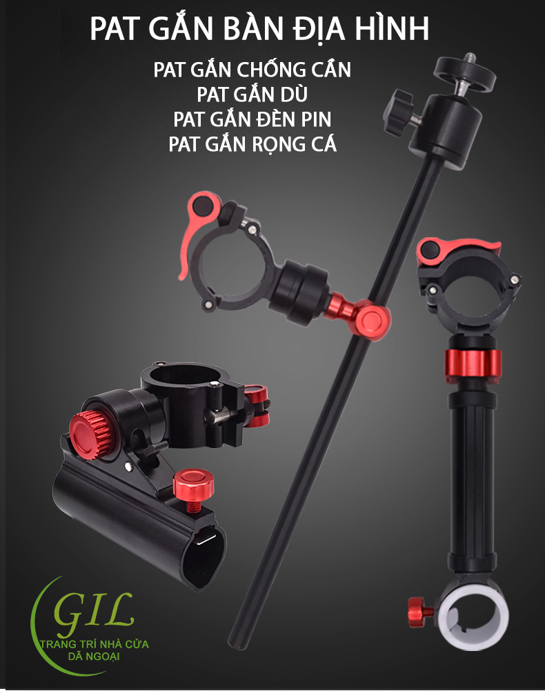Pat gắn bàn câu địa hình - pat chống cần - pat đèn pin