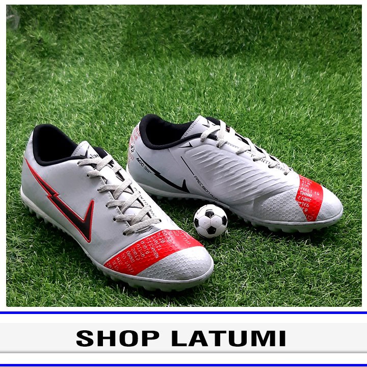 Giày đá bóng sân cỏ nhân tạo, Giày chơi thể thao, Giày đá banh đế cao su có may viền, chất da simili cao cấp Latumi TA4471 (Trắng Phối đỏ)
