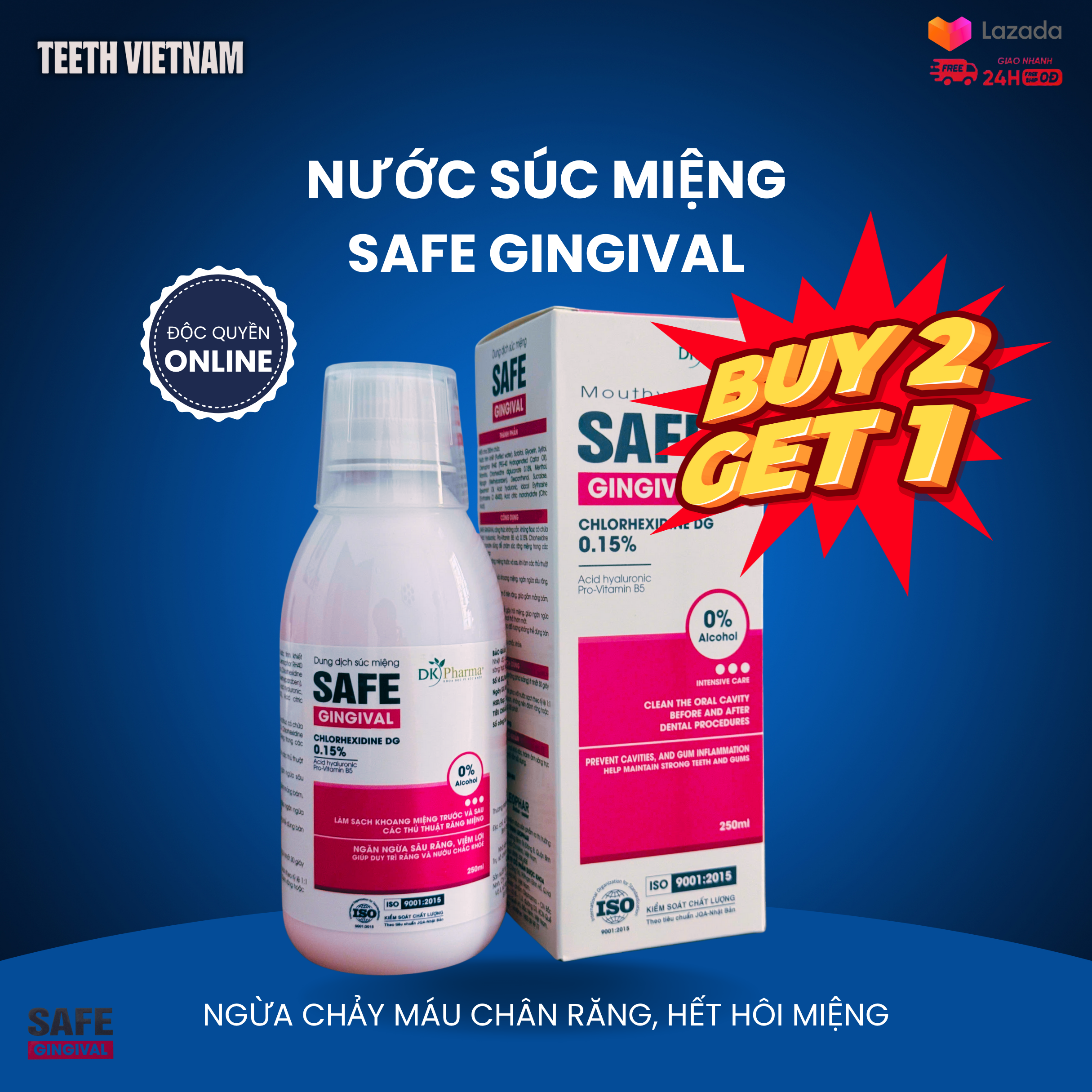 MUA 2 TẶNG 1 Nước Súc Miệng SAFE GINGIVAL Dùng Cho Viêm Nướu, Sâu Răng, Hôi Miệng 250mL