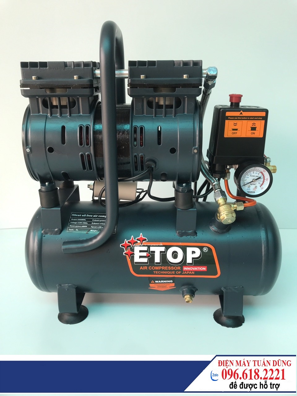 Máy nén khí mini Etop 9 Lít - Hàng Thái Lan - Không dầu - 100% dây đồng