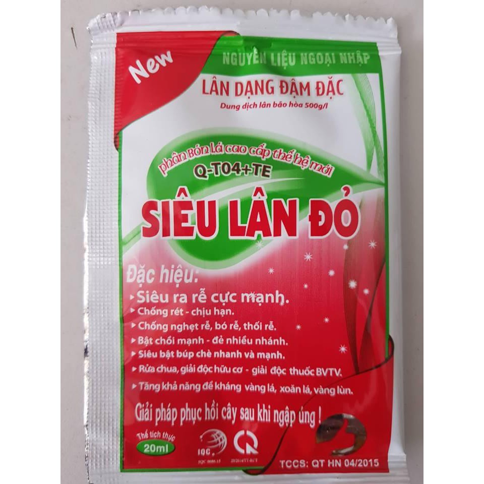 10 gói siêu lân đỏ phân bón lá qt04 - 20ml,phân bón lá cho hoa lan, siêu lân đỏ