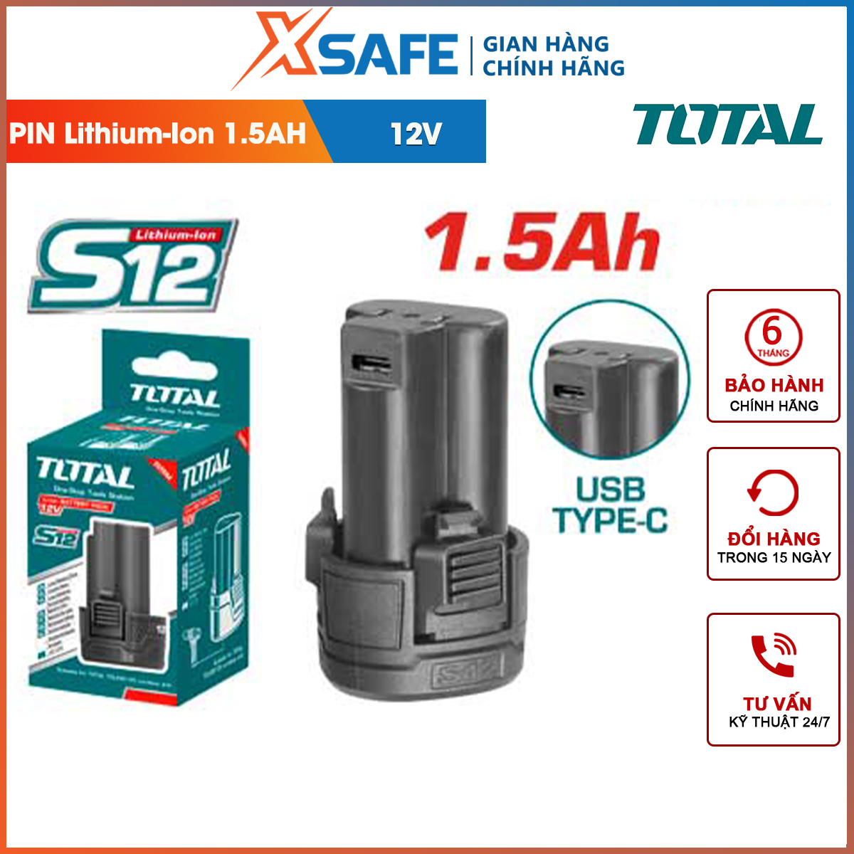 Pin Lithium 12V Total - chính hãng -xsafe