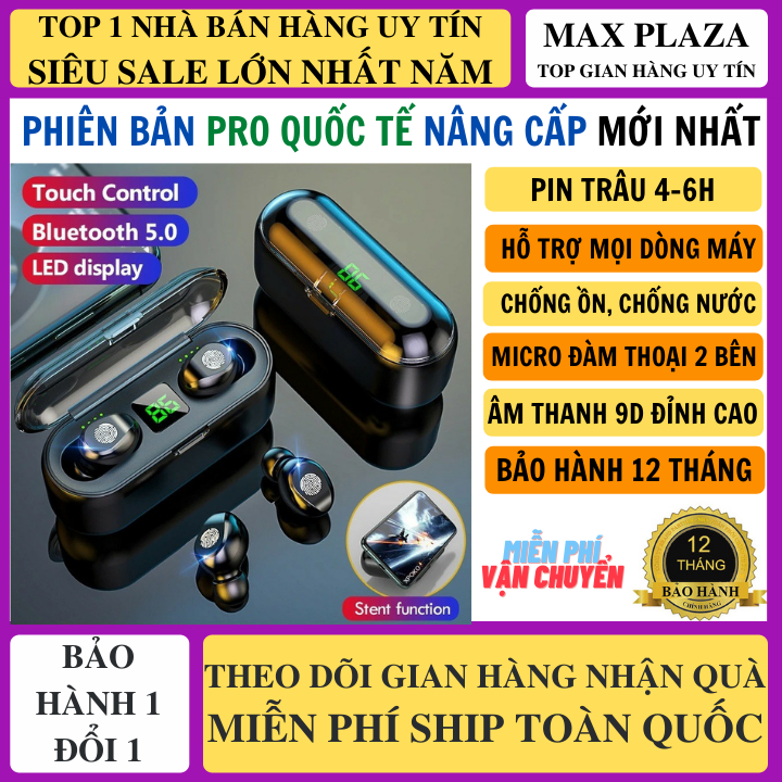 Tai Nghe Bluetooth F9 Bản Pro Nâng Cấp Chip 5.0 Mạnh Mẽ Chống Nước Có Micro Không Dây 2 Bên Bảo Hành 12 Tháng, tai nghe bluetooth không dây, tai nghe on ear