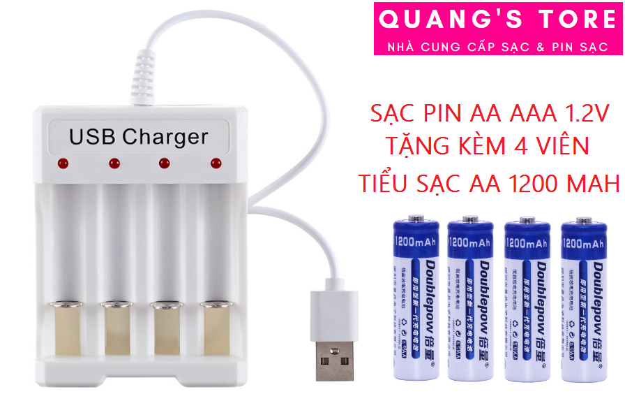 Bộ sạc cho pin sạc aa và aaa ni-cd ni-mh 1.2v , cắm cổng usb kèm 4 viên pin tiểu sạc aa ni-mh 1200 mah