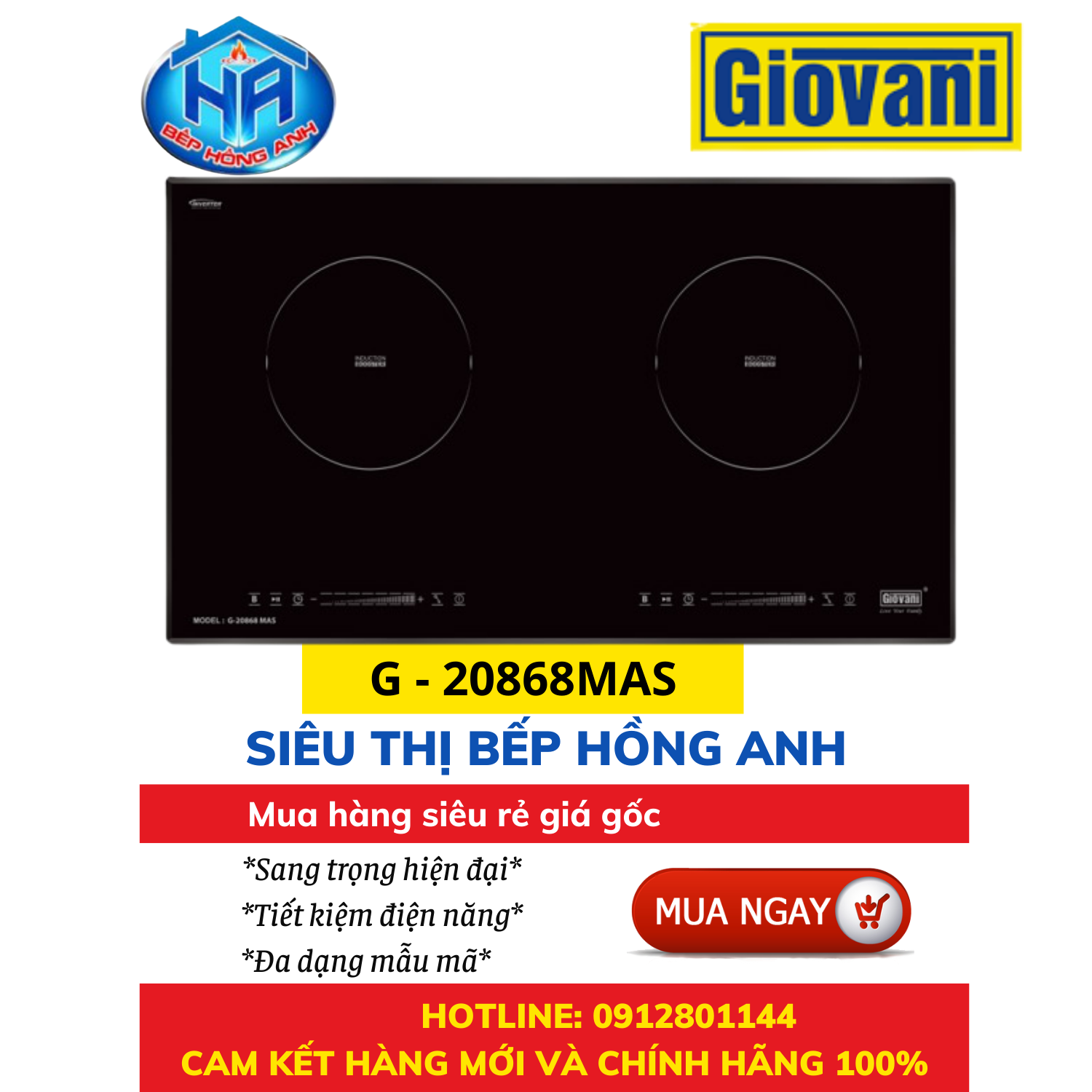 Bếp Từ Giovani G -20868 Mas - Thiết Kế Sang Trọng, Hiện Đại -Hàng Chính Hãng