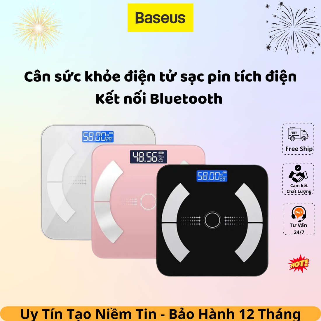 ( Chính Hãng ) Cân Sức Khỏe Điện Tử Sạc Pin Baseus - Kết Nối Bluetooth Sạc USB Phân Tích 27 Chỉ Số Sức Khỏe , Kính Cường Lực Chịu Tải 180kg