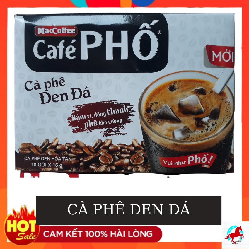 Café Phố, Cà phê đen đá MacCoffee 160g (10 gói x 16g)- LOILEOSHOP BC50- Đậm vị, thanh đắng, phê khó cưỡng