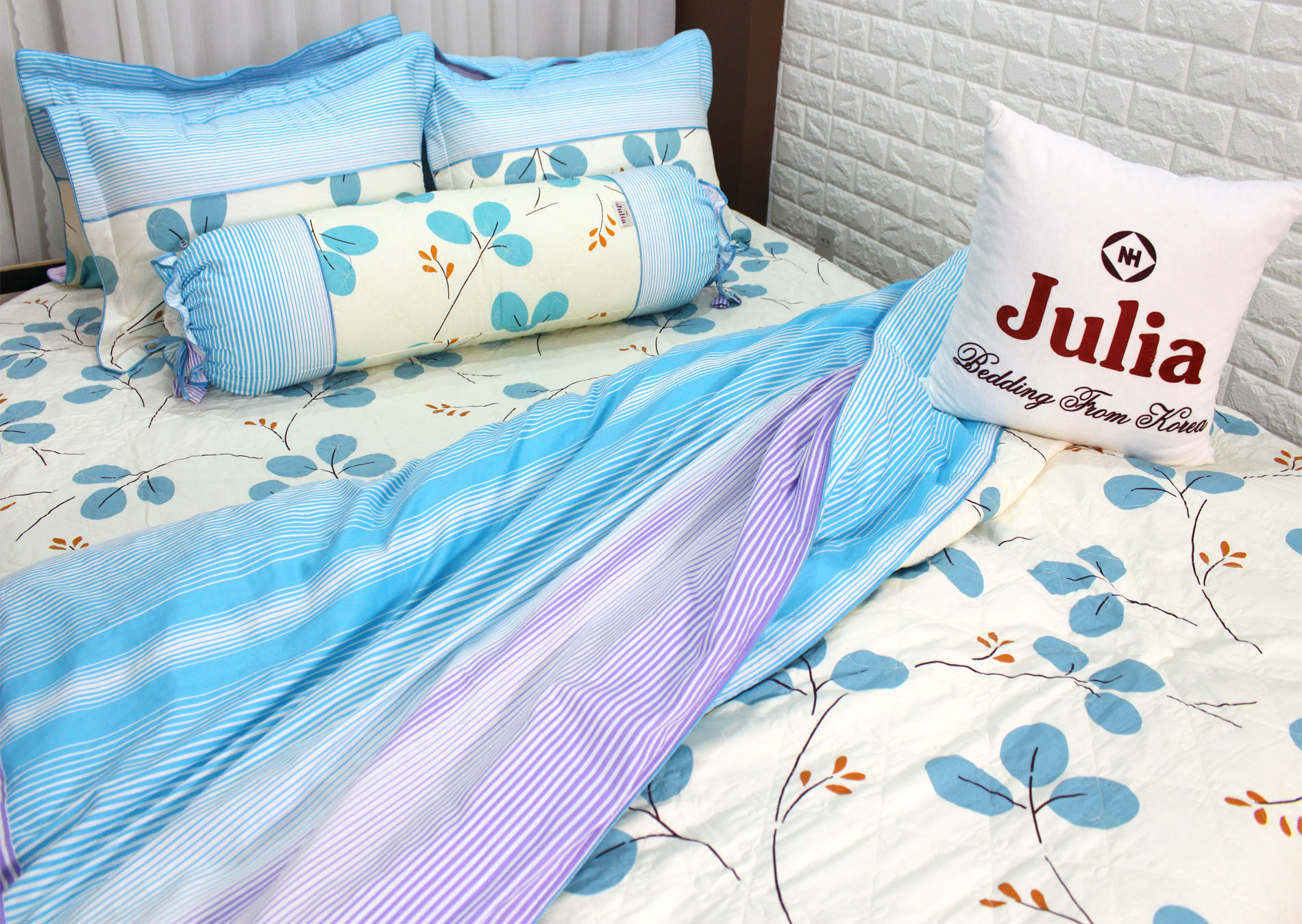 Bộ ga gối drap giường 100% cotton sợi bông Hàn Quốc Julia 221