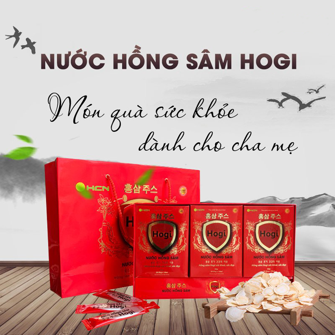 Nước hồng sâm Hogi giúp bồi bổ sức khỏe, tăng cường sức đề kháng, chống lão hóa, làm đẹp da hộp 20 ống