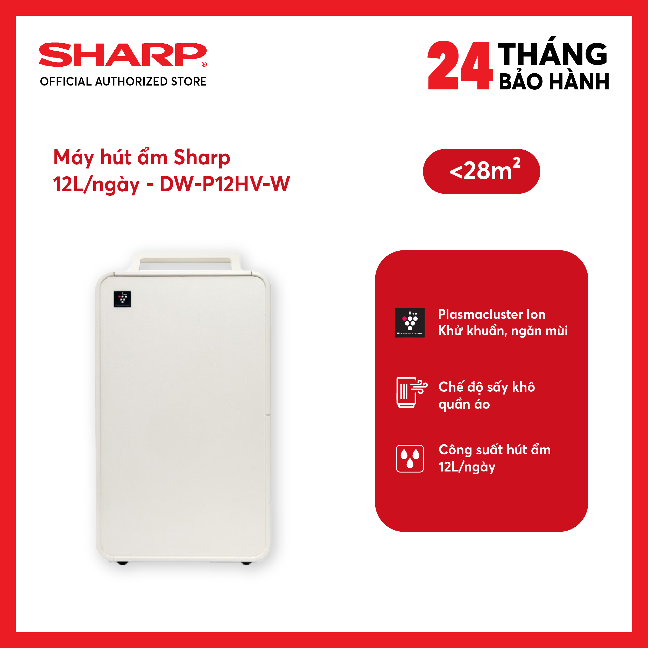 Máy hút ẩm và tạo ion Sharp DW-P12HV-W (28m2)