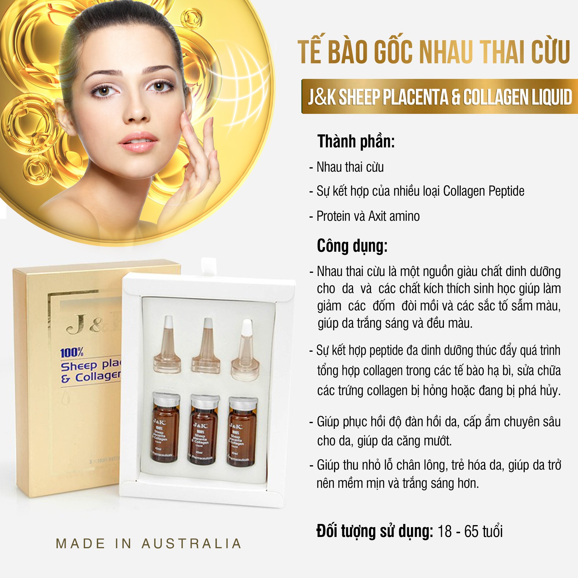 Tinh chất tế bào gốc nhau thai cừu Placenta & Collagen J & K - Úc