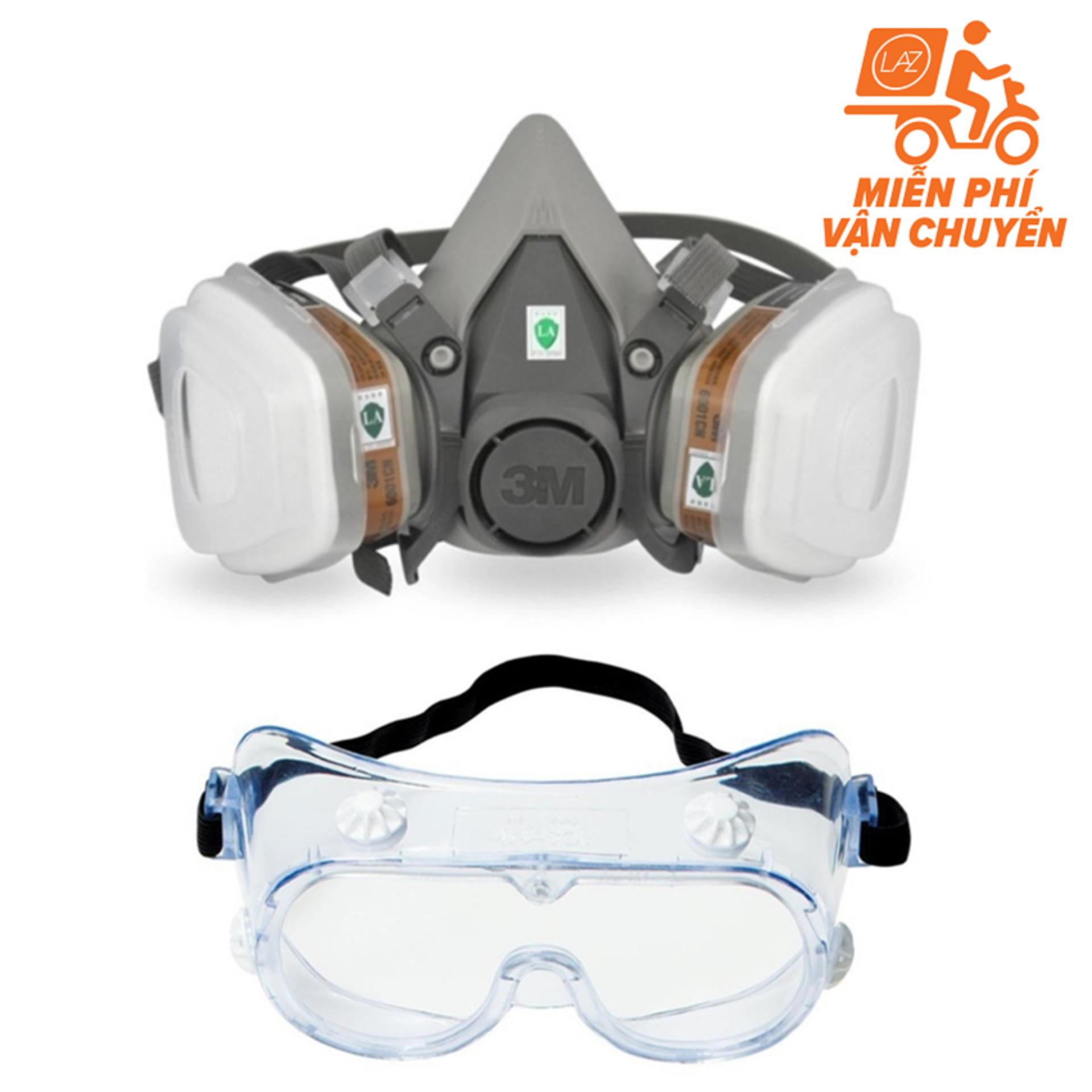 Bộ Mặt Nạ phòng chống lọc độc 3M 6200 hoặc 3M 6100 Sử dụng Phin Lọc 6001CN Và 01 Kính Bảo Vệ Mắt cao cấp, chuyên dùng Chống Virus, bụi mịn PM2.5, Phòng Độc, Chống Khói, Thoát Hiểm, Đám Cháy Gia Đình, Toà Nhà Chung cư, Karaoke